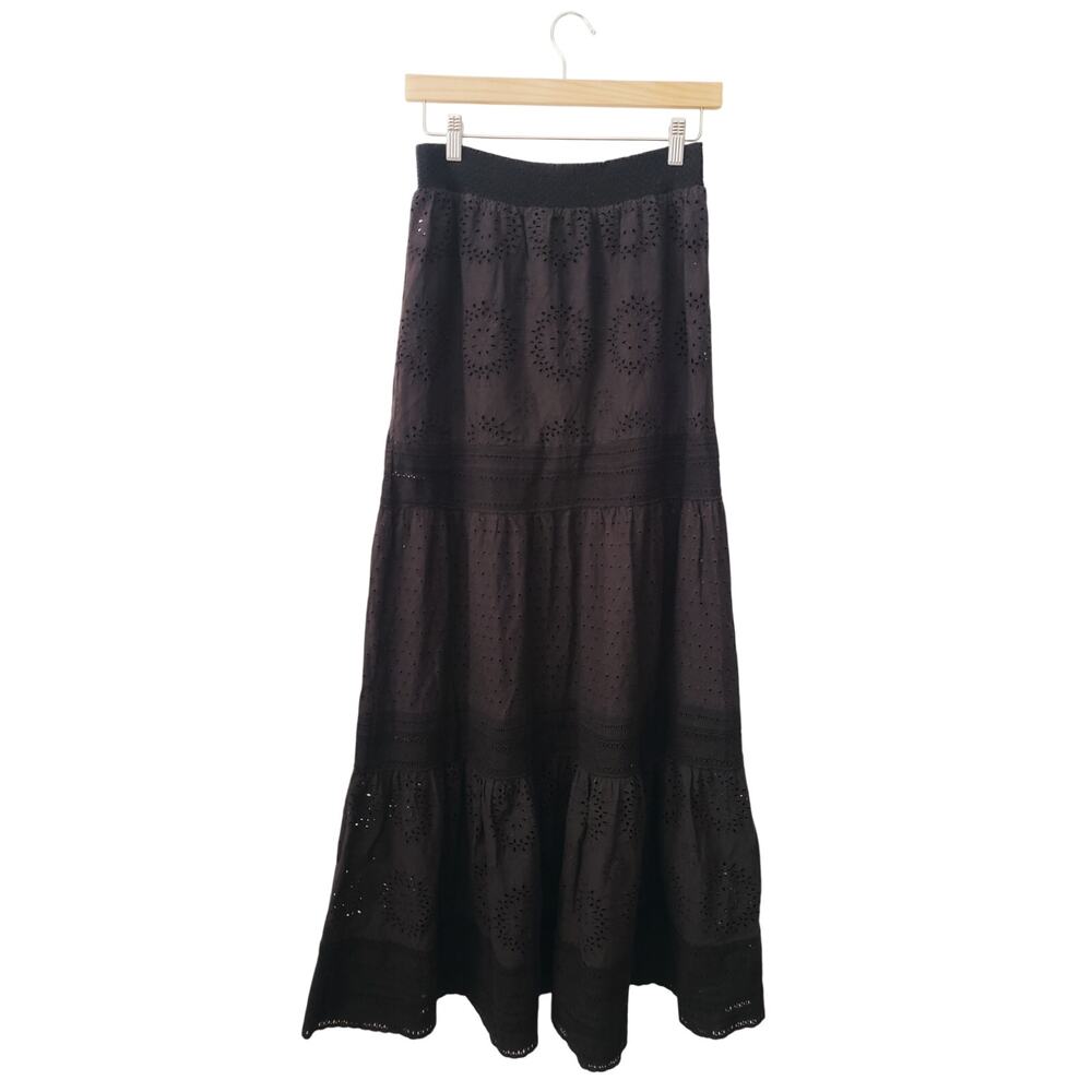Alice + Olivia Reise Eyelet Tiered Maxi Skirt Black Size 6
